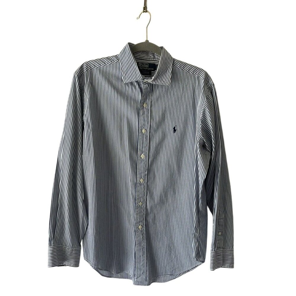 Polo Ralph Lauren Mens blue stripe button up long sleeved shirt men’s sz L 100%